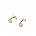 Matte Gold Arc Double Pearl Stud Earrings Two-Way Pair view 5
