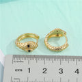 Gold Textured Snake Head Huggie Hoop Earrings Black Eyes view 3