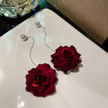 Red Rose Pearl Threader Earrings with Lustrous Bead Details view 6