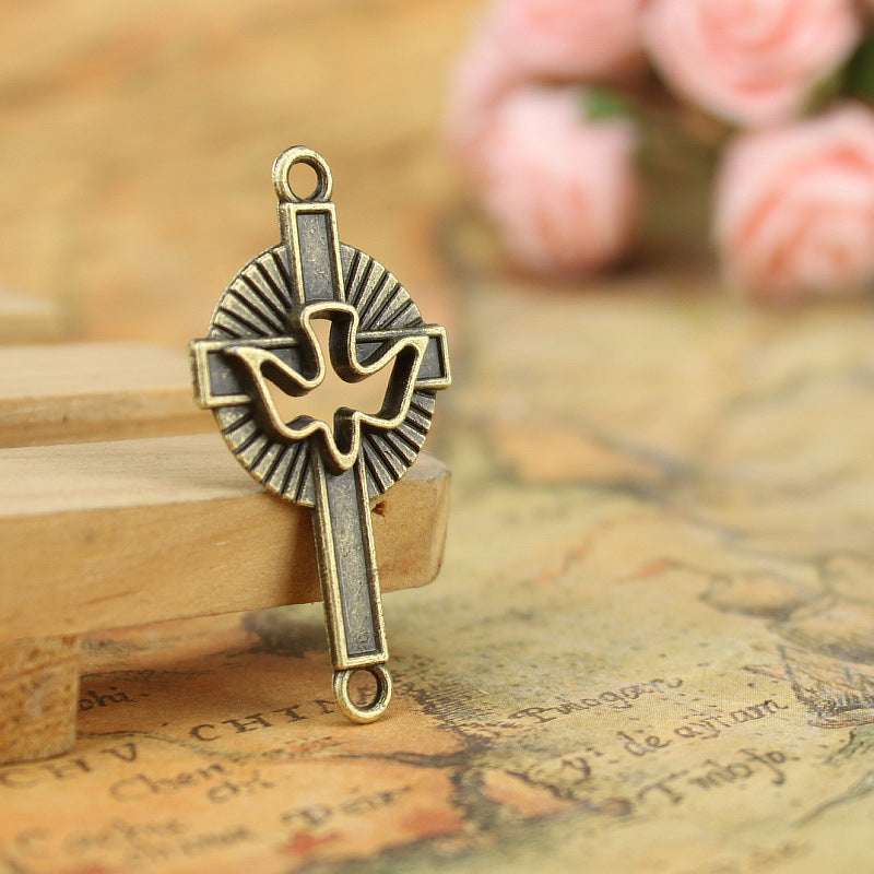 Vintage Cross and Dove Alloy Charm Pendant