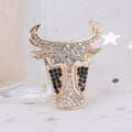 Crystal Pave Bull Head Brooch Gold Tone Black Eye Accents view 4