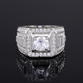 Round Solitaire Geometric Baguette Signet Ring In Silver Tone view 6