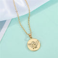 Gold Tone Engraved Angel Coin Pendant Necklace with Round Medallion view 1
