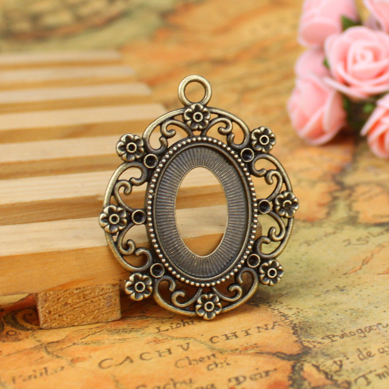 18x25mm Vintage Flower Oval Cabochon Tray Pendant Setting