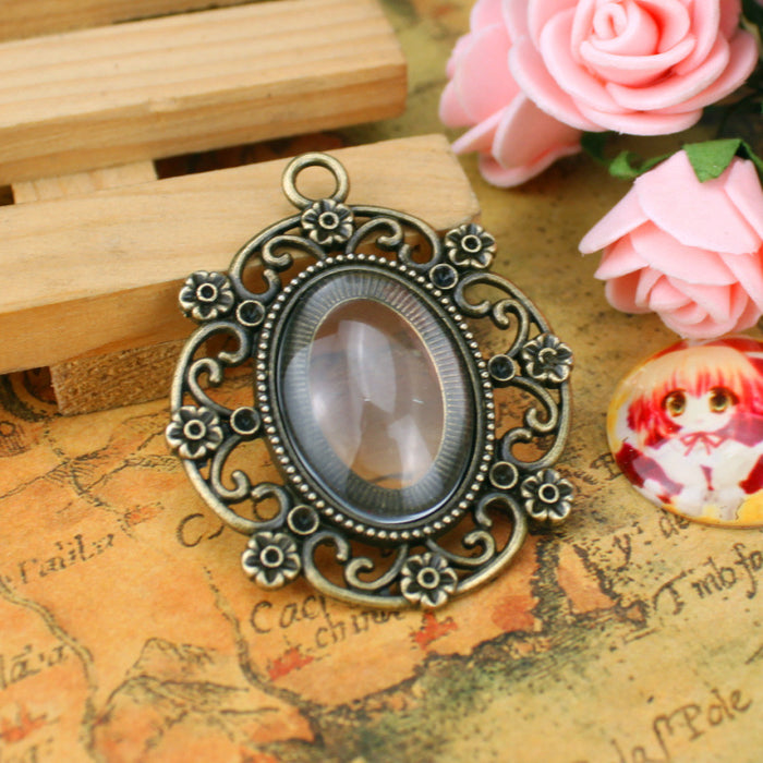 18x25mm Vintage Flower Oval Cabochon Tray Pendant Setting