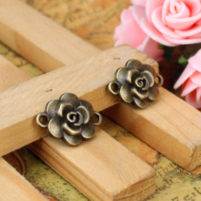 19x14mm Alloy Rose Connector Charm with Top and Bottom Holes