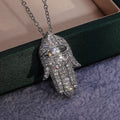Pave Hamsa Hand Eye Pendant Necklace Rose Gold Silver view 3