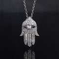 Pave Hamsa Hand Eye Pendant Necklace Rose Gold Silver view 7