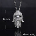 Pave Hamsa Hand Eye Pendant Necklace Rose Gold Silver view 5