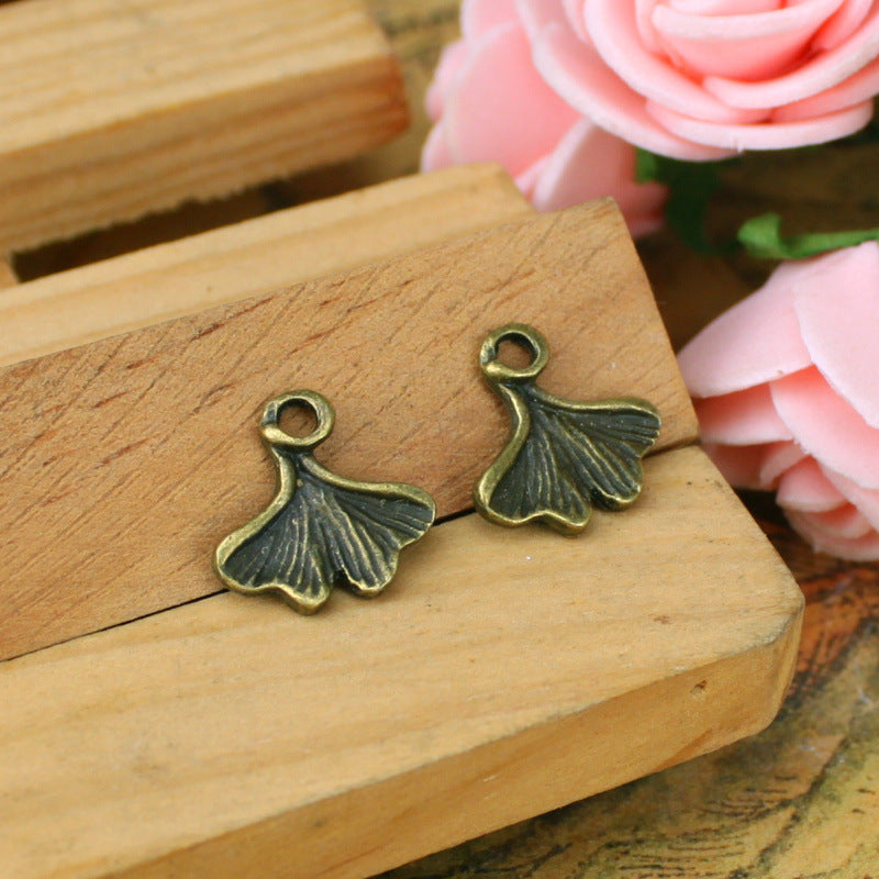 Double-Sided Ginkgo Leaf Alloy Charm Pendant 13x12mm