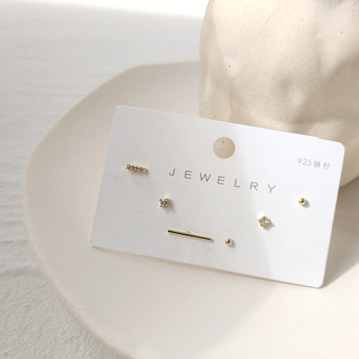 Gold Tone Mini Geometric Stud Earring Six Piece Set