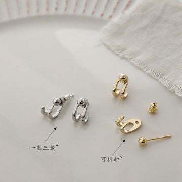 Gold Detachable Multi Wear Geometric Stud Earrings