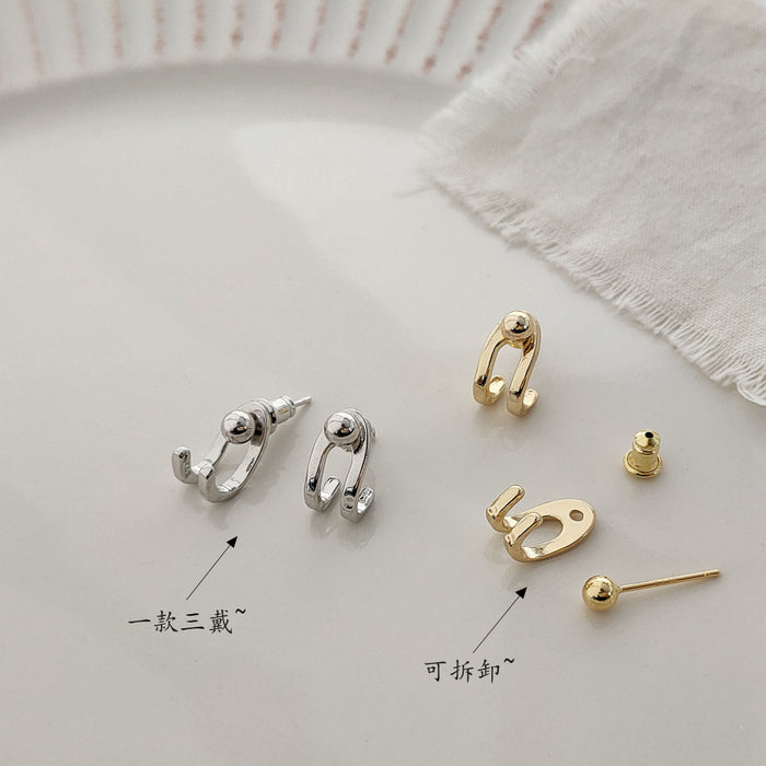 Gold Detachable Multi Wear Geometric Stud Earrings
