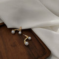 Matte Gold Arc Double Pearl Stud Earrings Two-Way Pair view 6