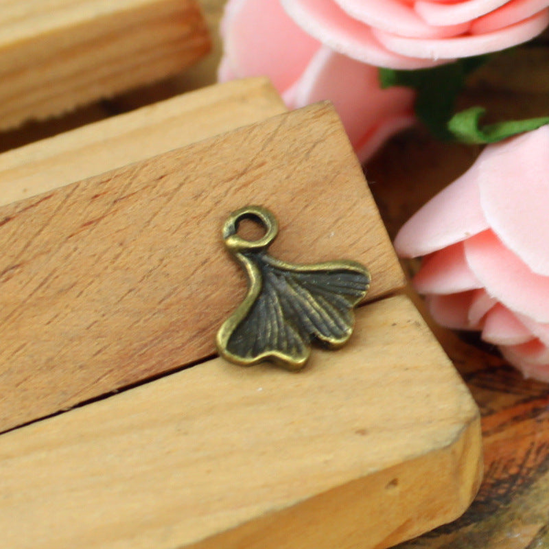 Double-Sided Ginkgo Leaf Alloy Charm Pendant 13x12mm