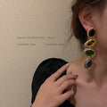Multicolor Oval Crystal Drop Earrings with Sparkling Stone Details view 2