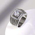 Round Solitaire Geometric Baguette Signet Ring In Silver Tone view 3