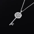 Ornate Key Pendant Necklace in Two Metal Tones With Polished Clear Stone Detail view 4