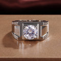 Silver Tone Mens Square Clear Stone Wide Band Ring view 3