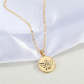 Gold Tone Engraved Angel Coin Pendant Necklace with Round Medallion view 2