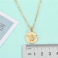 Gold Tone Engraved Angel Coin Pendant Necklace with Round Medallion view 5