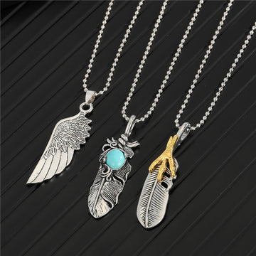 Silver Tone Feather and Wing Pendant Necklaces in Three Designs