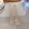 Crystal Curtain Tassel Earrings with Sparkling Stone Details view 4