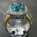 Aqua Cushion Solitaire Halo Extra-Wide Ring In Two Tones view 2