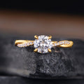 Gold Round CZ Solitaire Twisted Pavé Split Shank Ring view 2