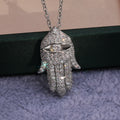 Pave Hamsa Hand Eye Pendant Necklace Rose Gold Silver view 2