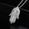 Pave Hamsa Hand Eye Pendant Necklace Rose Gold Silver view 1