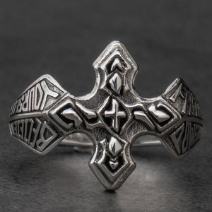 Antique Silver Tone Cross Emblem Statement Ring Statement Jewelry