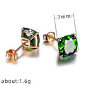 Gold Tone Green Square Cushion CZ Stud Earrings Pair view 3