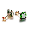 Gold Tone Green Square Cushion CZ Stud Earrings Pair view 1