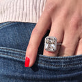 Silver Square Halo Statement Ring In Two Colors In A Polished Decorative Design view 4
