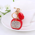 Red Enamel Apple Keychain Rhinestone Front Leaf Charm view 1