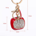Red Enamel Apple Keychain Rhinestone Front Leaf Charm view 4
