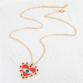 Gold Tone Red and White Heart Evil Eye Pendant Necklaces view 5