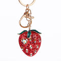 Rhinestone Strawberry Keychain Gold Clasp Red and Pink view 5