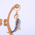 Blue Rhinestone Shark Fish Keychain Gold Clasp Metal Charm view 2
