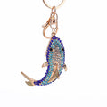 Blue Rhinestone Shark Fish Keychain Gold Clasp Metal Charm view 5