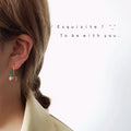 Pink Peach Resin Drop Earrings Green Leaf Gold Hook view 2