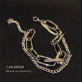 Silver Tone Double Layer Chain Bracelet With Crystal Links view 6
