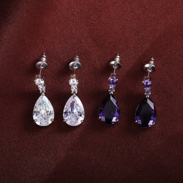 Pear-Shaped Two-Stone Drop Earrings In Four Bright Colors