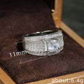Wide Silver Tone Ring with Square White Stone and Pavé Face view 5