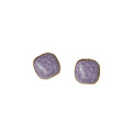 Purple Crackle Glaze Square Stud Earrings Gold Beaded Rim view 5