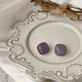 Purple Crackle Glaze Square Stud Earrings Gold Beaded Rim view 3