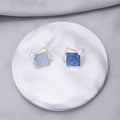 Blue Swirl Double Rounded Square Screw Clip Earrings view 4