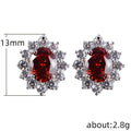 Oval Floral Halo Stud Earrings In Seven Center Colors view 5