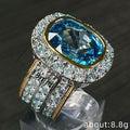 Aqua Cushion Solitaire Halo Extra-Wide Ring In Two Tones view 5